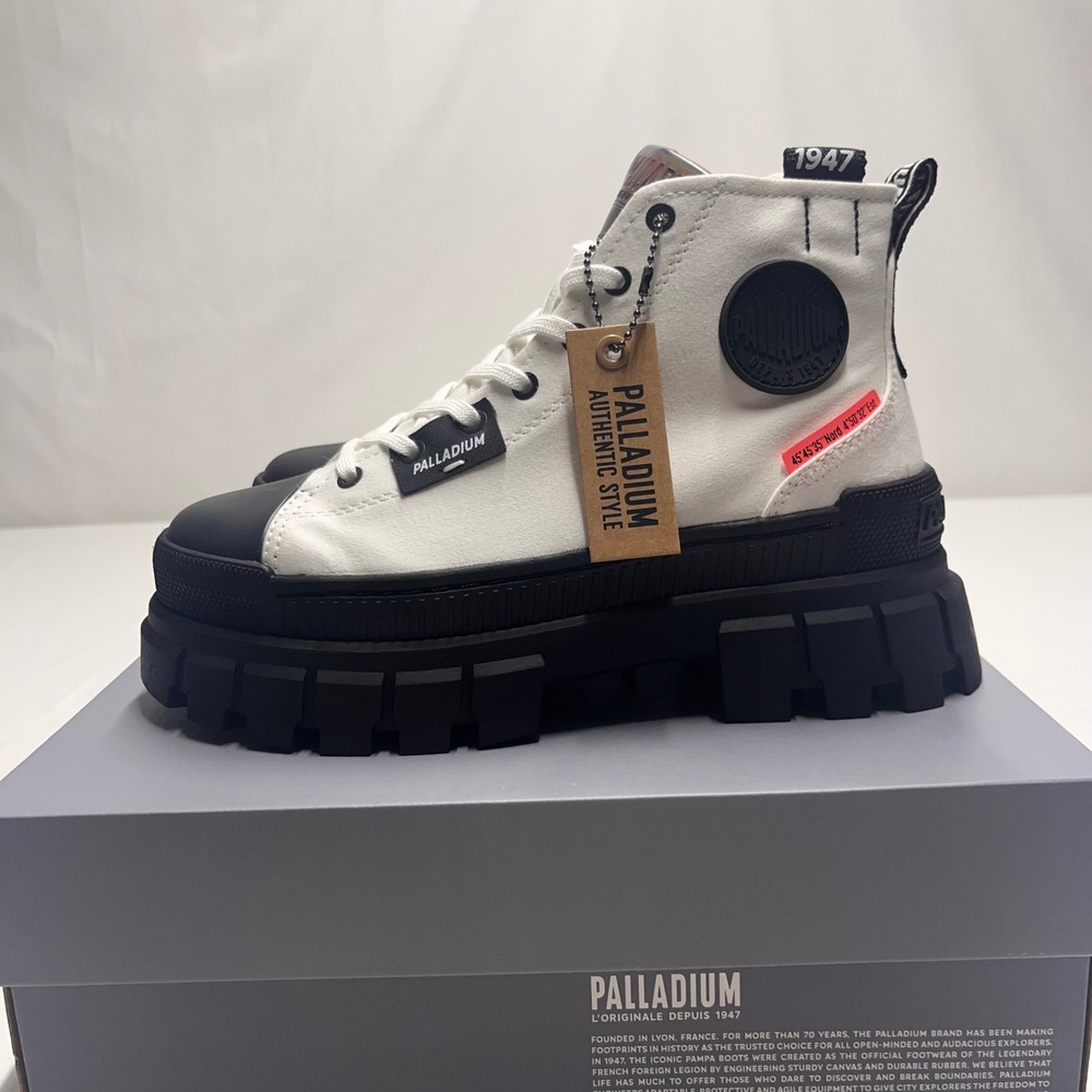Palladium Revolt Hi TX Platform Boots Women's Size‎ 6.5 Lace Up White Black